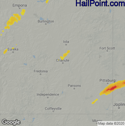Hail Map for Chanute, KS Region on April 15, 2023 