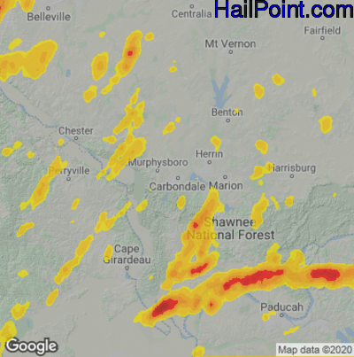 Hail Map for Carbondale, IL Region on April 15, 2023