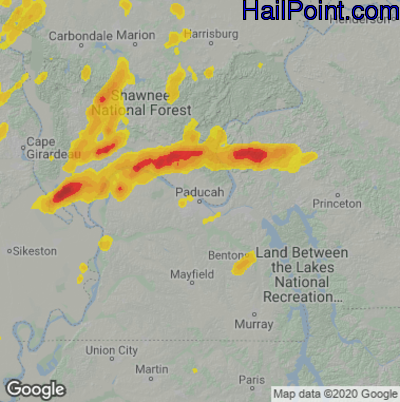Hail Map for Paducah, KY Region on April 15, 2023