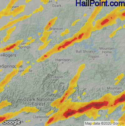 Hail Map for Harrison, AR Region on April 15, 2023