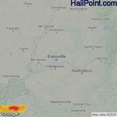Hail Map for Evansville, IN Region on April 15, 2023