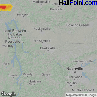 Hail Map for Clarksville, TN Region on April 15, 2023