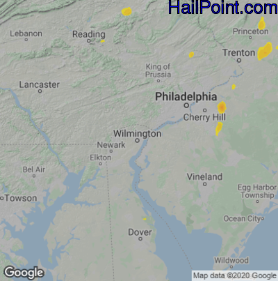 Hail Map for Wilmington, DE Region on April 15, 2023