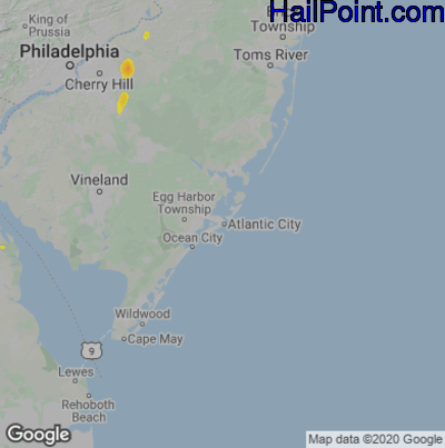Hail Map for Atlantic City, NJ Region on April 15, 2023 
