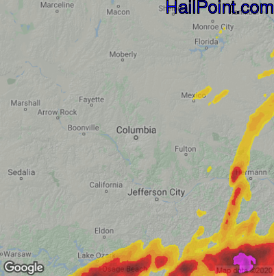 Hail Map for Columbia, MO Region on April 15, 2023