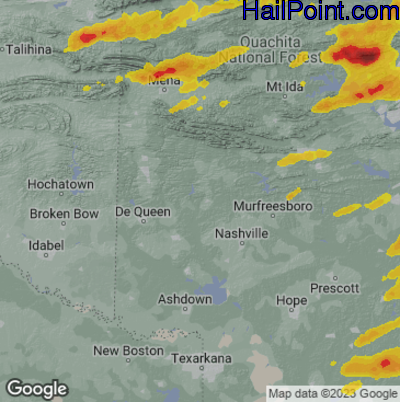 Hail Map for Arkadelphia, AR Region on April 15, 2023