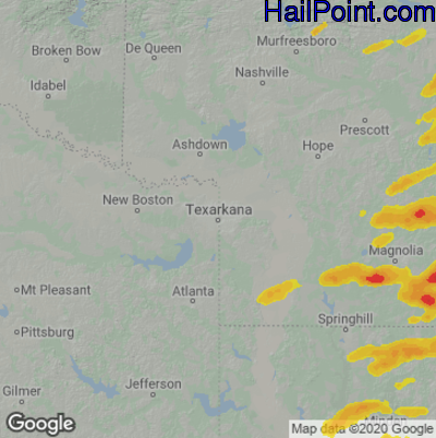 Hail Map for Texarkana, AR Region on April 15, 2023 