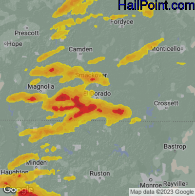 Hail Map for El Dorado, AR Region on April 15, 2023