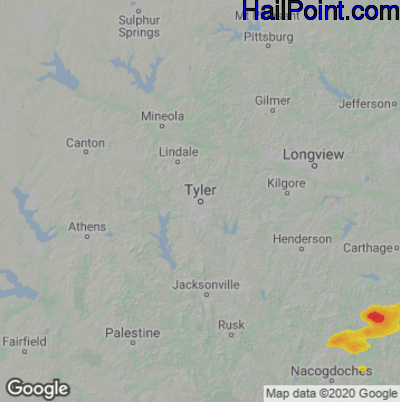 Hail Map for Tyler, TX Region on April 15, 2023