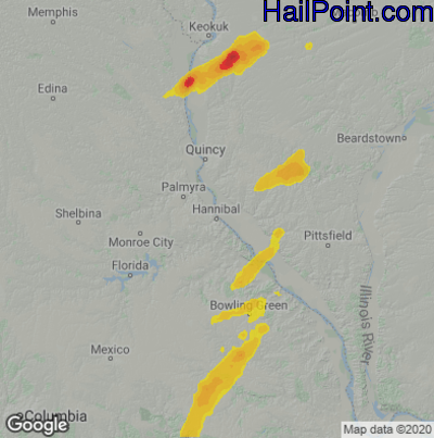 Hail Map for Hannibal, MO Region on April 15, 2023