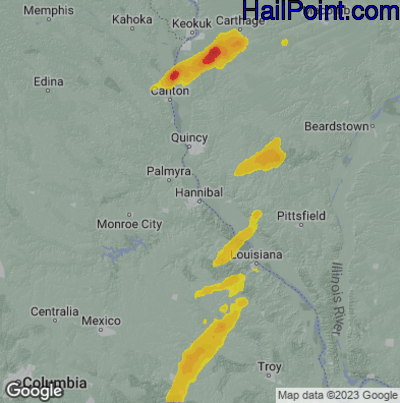 Hail Map for Hannibal, MS Region on April 15, 2023 