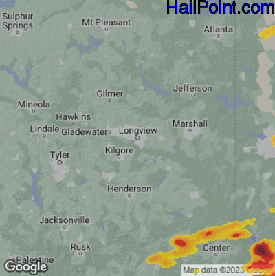 Hail Map for Long View, TX Region on April 15, 2023 