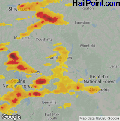 Hail Map for Nachitoches, LA Region on April 15, 2023