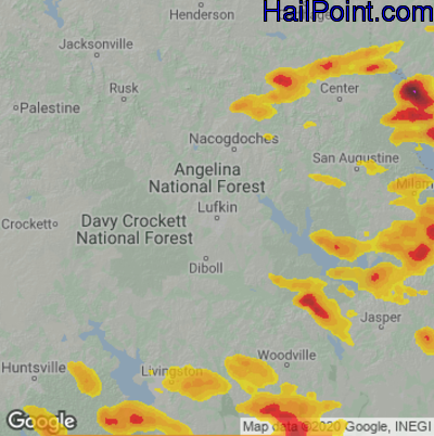 Hail Map for Lufkin, TX Region on April 15, 2023 