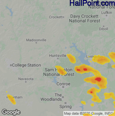 Hail Map for Huntsville, TX Region on April 15, 2023