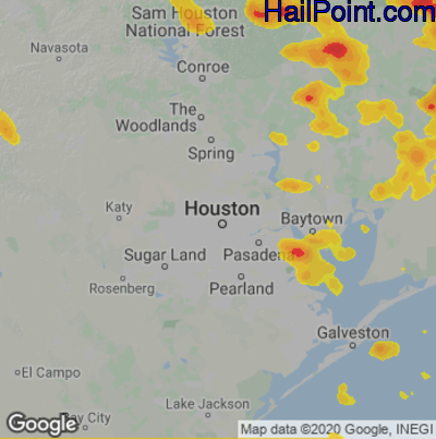 Hail Map for Houston, TX Region on April 15, 2023