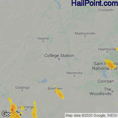 Hail Map for College Station, TX Region on April 15, 2023