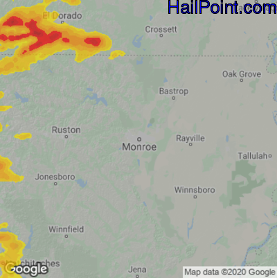 Hail Map for Monroe, LA Region on April 15, 2023