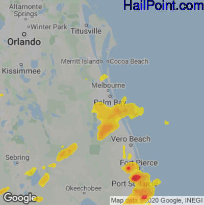 Hail Map for Palm Bay, FL Region on April 16, 2023