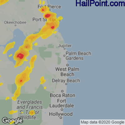 Hail Map for West Palm Beach, FL Region on April 16, 2023 