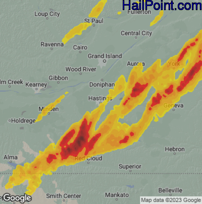 Hail Map for Hastings, NE Region on April 18, 2023