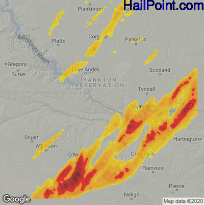 Hail Map for Grand Island, NE Region on April 19, 2023