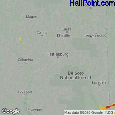 Hail Map for Hattiesburg, MS Region on April 19, 2023