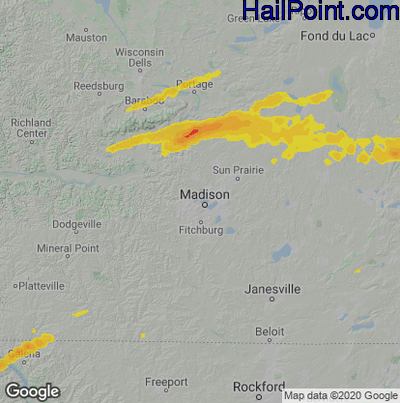 Hail Map for Madison, WI Region on April 19, 2023