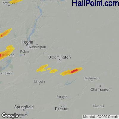 Hail Map for Bloomington, IL Region on April 19, 2023