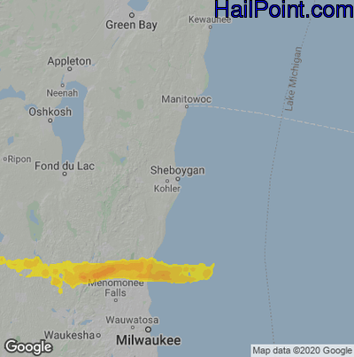 Hail Map for Sheboygan, WI Region on April 19, 2023