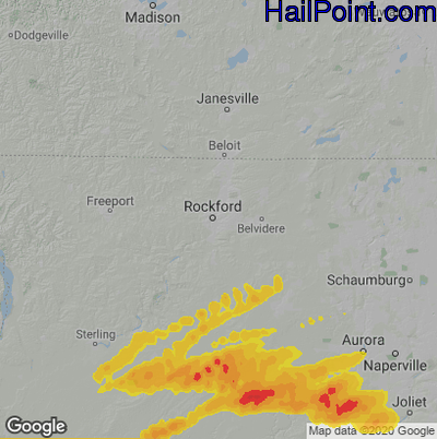 Hail Map for Rockford, IL Region on April 19, 2023