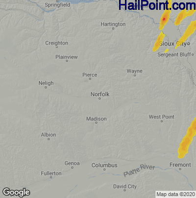 Hail Map for Norfolk, NE Region on April 19, 2023 