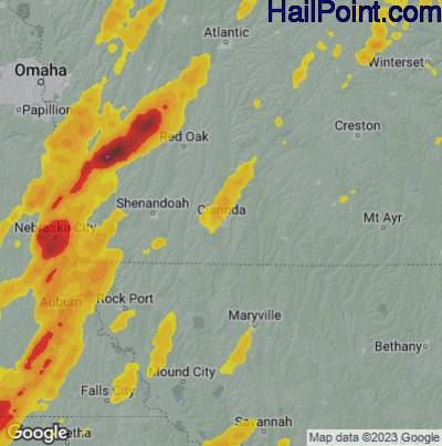 Hail Map for Clarenda, IA Region on April 19, 2023