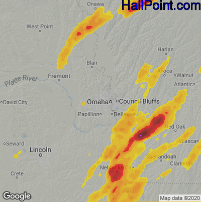 Hail Map for Omaha, NE Region on April 19, 2023