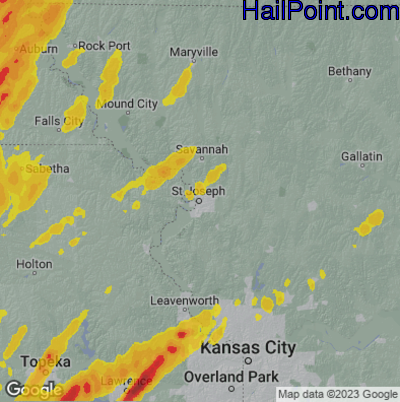 Hail Map for St. Joseph, MS Region on April 19, 2023