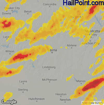 Hail Map for Salina, KS Region on April 19, 2023
