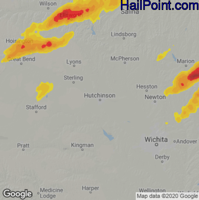 Hail Map for Hutchinson, KS Region on April 19, 2023