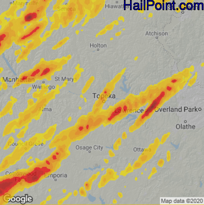 Hail Map for Topeka, KS Region on April 19, 2023