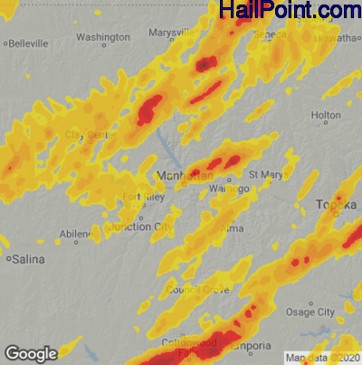 Hail Map for Mahhattan, KS Region on April 19, 2023