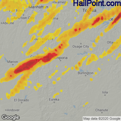 Hail Map for Emporia, KS Region on April 19, 2023