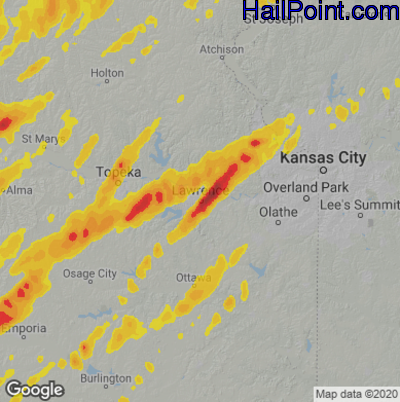 Hail Map for Lawerence, KS Region on April 20, 2023