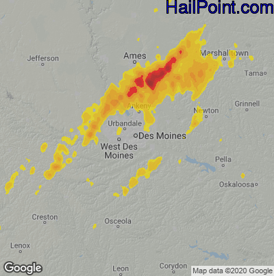 Hail Map for Des Moines, IA Region on April 20, 2023