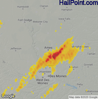 Hail Map for Ames, IA Region on April 20, 2023