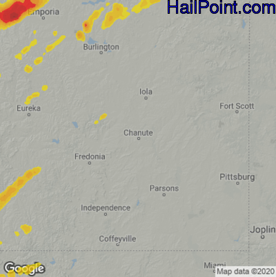 Hail Map for Chanute, KS Region on April 20, 2023