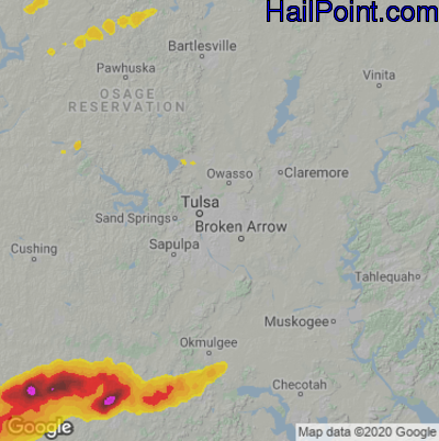 Hail Map for Tulsa, OK Region on April 20, 2023
