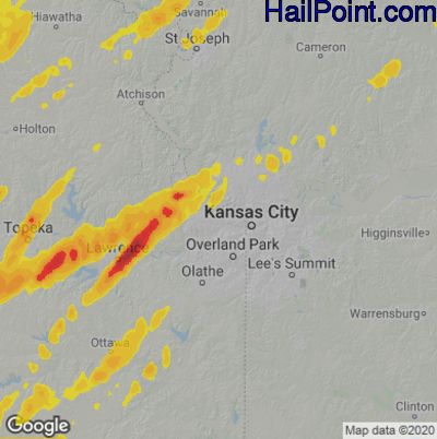 Hail Map for Kansas City, KS Region on April 20, 2023