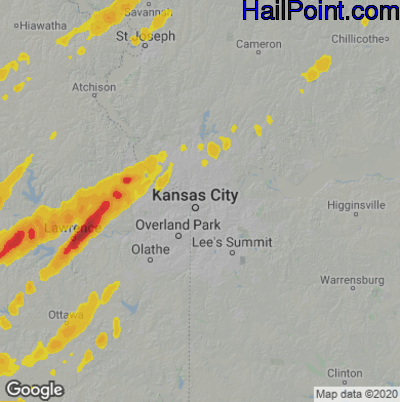 Hail Map for Kansas City, MO Region on April 20, 2023