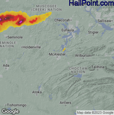 Hail Map for Mcallster, OK Region on April 20, 2023