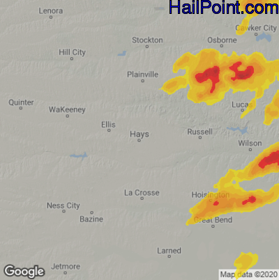 Hail Map for Hays, KS Region on April 20, 2023