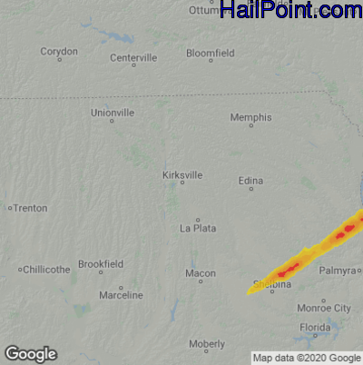 Hail Map for Kirskville, MO Region on April 20, 2023